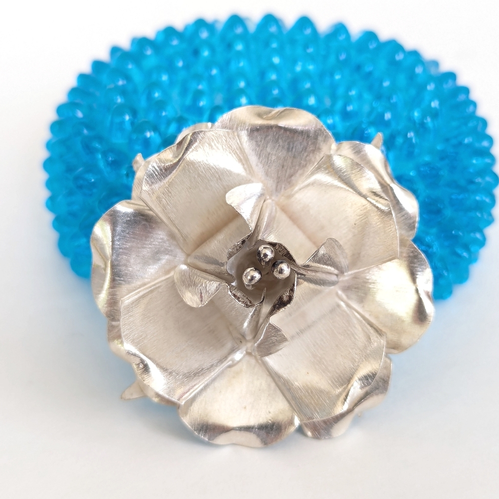 Large Vintage Sterling Silver 3D Flower Brooch & Pendant 2 in 1 35g Statement